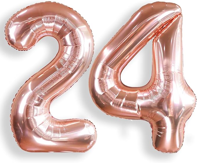 AULE 40 Inch Large 24 Number Balloons Rose Gold Big Foil Number Balloons Giant Helium Happy 24th Birthday Party Decorations for Women Huge Mylar 42 Anniversary Supplies