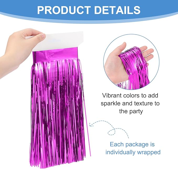 PATIKIL Foil Fringe Garland 10 Feet, 3 Pack Metallic Tinsel Streamers Fringe Banner Wall Hanging Curtain Backdrop for Wedding Birthday Christmas New Year Party Decoration, Rose Red