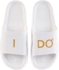 Women's Bride Slippers - White I DO Bride Slide Sandals for Bachelorette Party & Bridal Shower