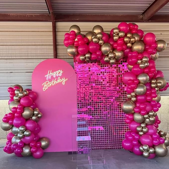 Hot Pink Black Rose Gold Balloon Arch Garland Kit, 146 Pcs Rose Red Tender Pink Black Confetti Rose Gold Balloons for Graduation Birthday Party Baby Shower Wedding Decorations