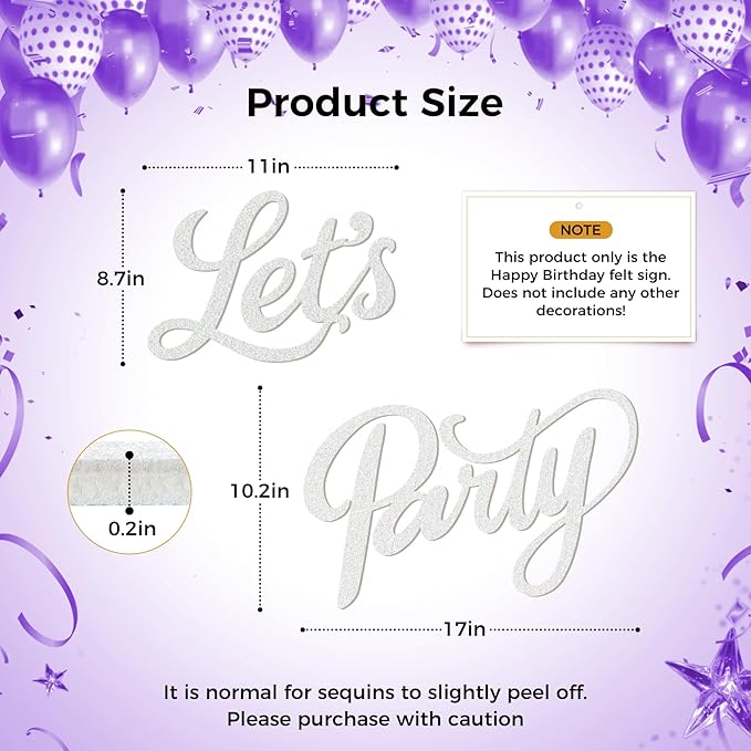 Babenest Let's Party Felt Sign, Flash White Reusable Glitter Letter Banner for Backdrop, Balloon Arch Decor, Party Supplies for Graduation, Birthday, Wedding, Bachelorette, Christmas, Home Bar, Man Cave Wall Decorations