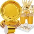 168pcs Gold Paper Plates Party Plates and Cups and Napkins Sets,Gold Plates Party Supplies Disposable Dinnerware Set Serves 24 for Anniversary Graduation Birthday Party Decorations