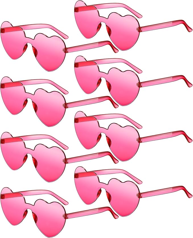 Frienda 8 Pairs Heart Shaped Sunglasses for Women Rimless Heart Glasses Candy Color Sunglasses for Party Favor