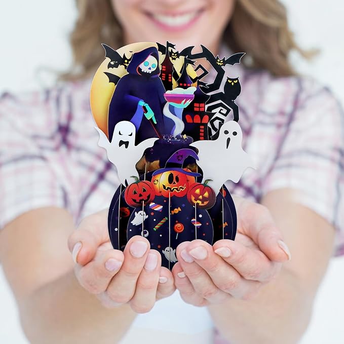 FaCraft Halloween Cards - 3D Handmade Happy Halloween Pop Up Greeting Cards Gifts with Envelope and Seals, for Kids Boy Girl (Pumpkins, Ghosts, Witches, Bats