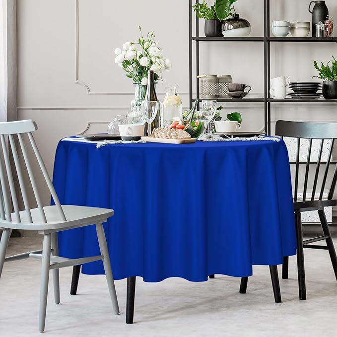 Kopokita 2 Pack Royal Blue Round Disposable Plastic Tablecloths 84 inch Party Table Covers