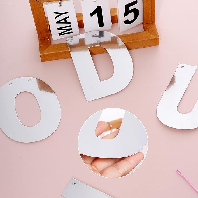 DIY Banner Kit with Letters Bright Silver Customizable Birthday Banners Graduation Banner Custom Party Hanging Banners for Graduation Wedding Party Baby Shower Decoration (Bright Silver)