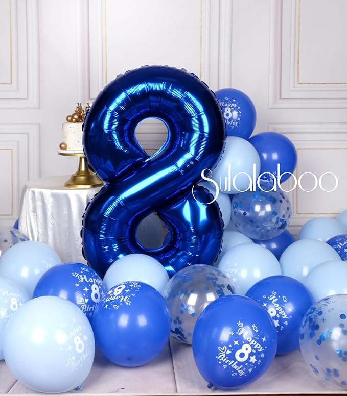 40Inch Navy Blue 8 Balloon Number Large Helium Royal Blue Number Balloons 0-9 Giant Digital 8th Foil Mylar Big Party Balloon for Boy Birthday Party Anniversary Graduation Decorations