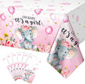 6 Pack Elephant Baby Shower Decorations - Plastic Tablecloth Table Cover Backdrop for Boy Girl Gender Party Supplies, 54 x 108 Inch, Pink