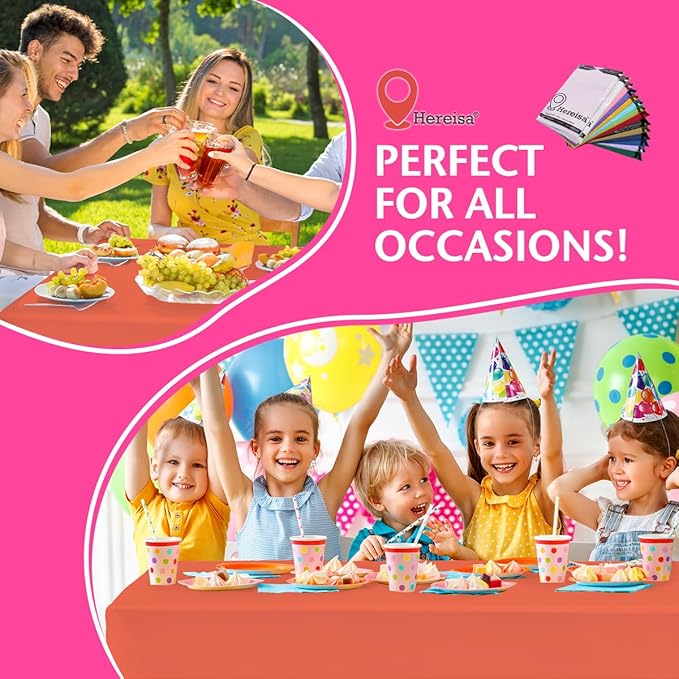 Disposable Plastic Tablecloth Coral 54x108 Inch, 5-Pack Waterproof Rectangular Table Cover for Parties, Picnics, Dining Protection