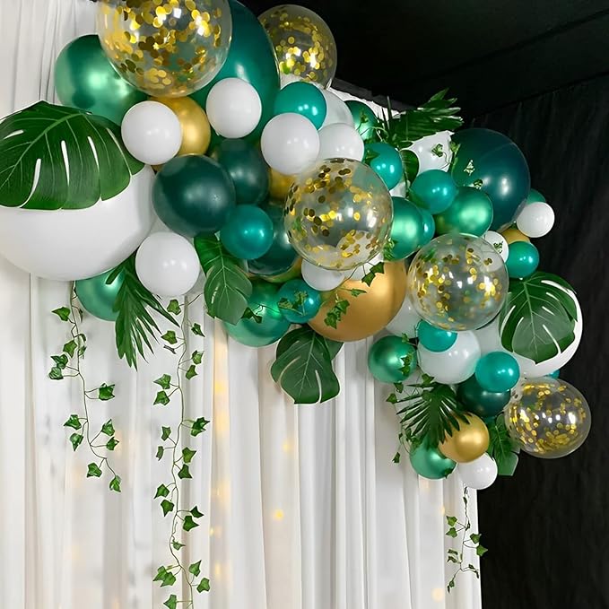 105pcs Dark Green Balloons 12inch Hunter Green Balloons for Birthday Dinosaur Baby Shower St. Patrick's Day Summer Jungle Forest Safari Party Decorations