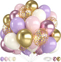 Pink and Purple Balloons,12 Inch Metallic Pink Light Purple White and Gold Baloons with Confetti Balloon for Girls Birthday Baby Shower Wedding Bridal Shower Party Decorations