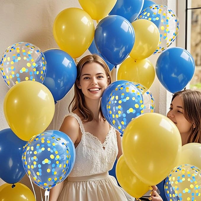 Yellow Blue Balloons with Confetti Balloons 12 inch Latex Balloons 80 Pcs for Wedding Birthday Baby Shower Patriotic Themed Party Decorations