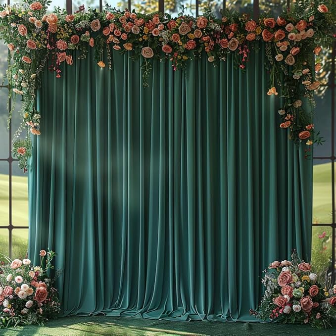 20x10ft Wrinkle Free Hunter Green Backdrop Curtain for Parties Soft Fabric Drapes Wedding Dark Green Curtain Backdrop for Birthday Party Decorations Background for Photography 5x10ft,4 Panels