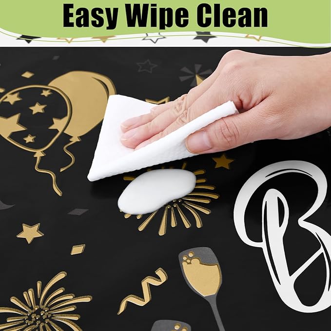 Smiry Disposable Table Cloth - 12 Pack, 54 x 108 Inch Waterproof Rectangle Tablecloths for Parties, Decorative Plastic Table Cover, Leakproof & Sturdy, Black & White