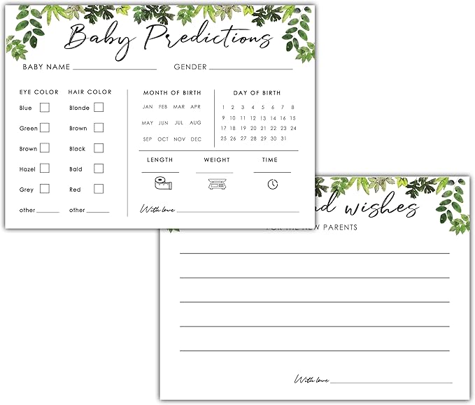 Baby Predictions and Advice Cards, 5" x 7" Minimalism Baby Shower Predictions Cards, Daily Party Games & Activities Favors for Newparents - G04