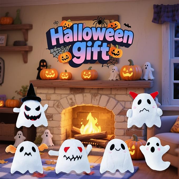 18Pcs Halloween Plush Toys,Cute Ghost Plush,Halloween Stuffed Animals,Party Favors Treat Bag Stuffers for Kids (White Ghost)