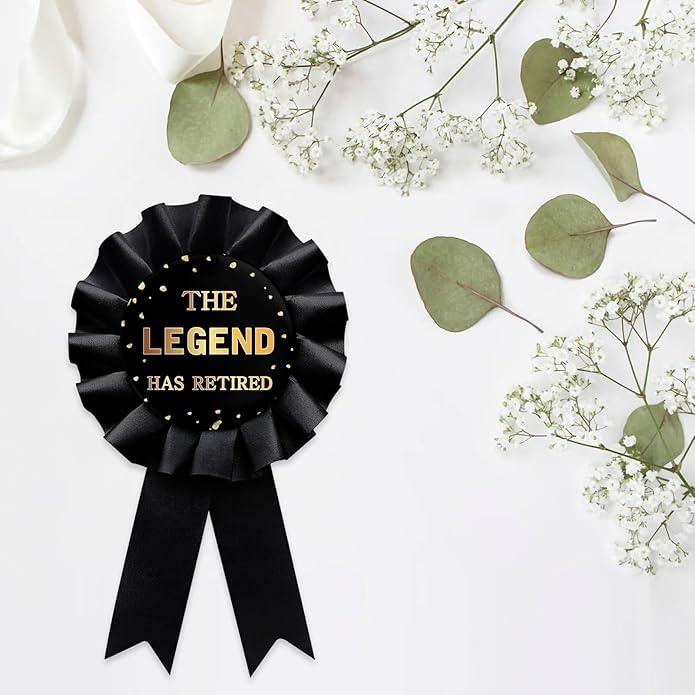 Black The Legend Has Retired Tinplate Badge Pin, Happy Retirement Man or Woman Award Ribbon, Great for Retirement Party Decorations Gift