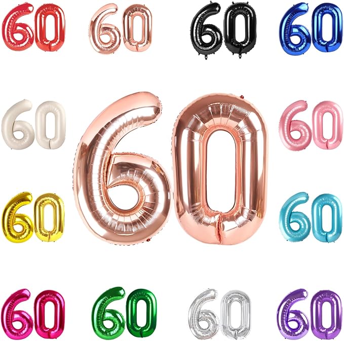 60 Balloon Number, Rose Gold Number 60th Birthday Balloons 40 Inch, 60 Years Old Rose Gold Birthday Decorations for Men Women, 60th Anniversary Decorations