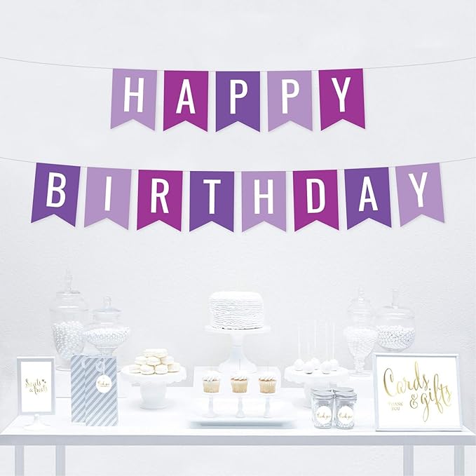 Andaz Press Hanging Pennant Banner Party Decorations, Lavender, Plum Violet, Royal Purple, Happy Birthday, 1-Pack, Approx. 5-Feet