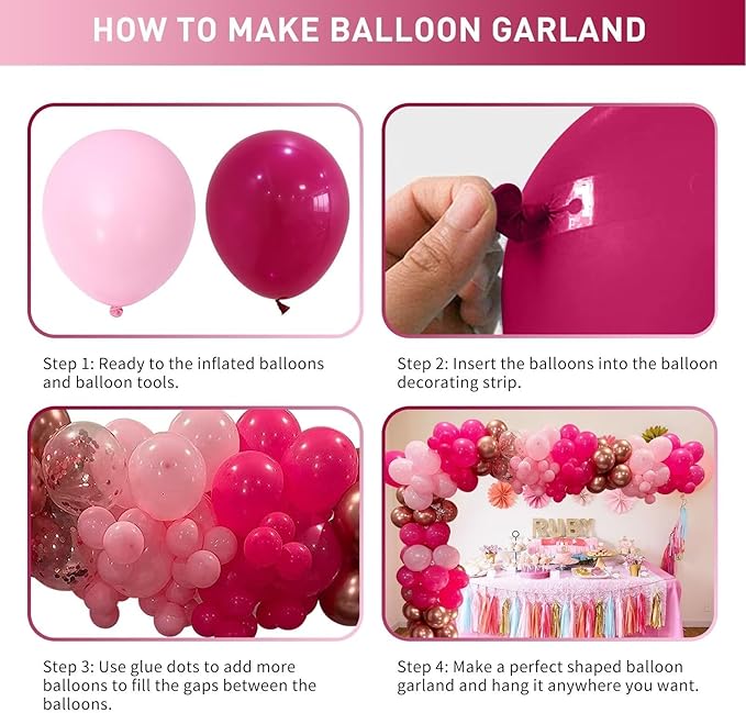 Pink Balloon Arch Garland Kit, 100pcs Hot Pink Blush Balloon Garland Kit with Different Sizes Light Pastel Balloons for Wedding Birthday Shower Princess Theme Party Decorations