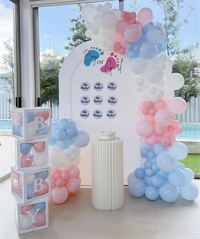 320 Pcs Pink Blue White 12 Inch Bulk Light Pink Light Blue Assorted Color Latex Balloons, for Birthdays Weddings Baby Shower Party Decorations
