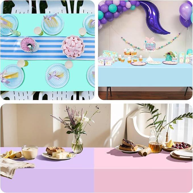 mwellewm 12 Packs Easter Tablecloth Party Decorations Pastel Table Cloths Plastic 54x72 Inch Rainbow Tablecloth Disposable Rectangle Table Cover for Birthday Baby Shower Wedding Princess Ice Cream