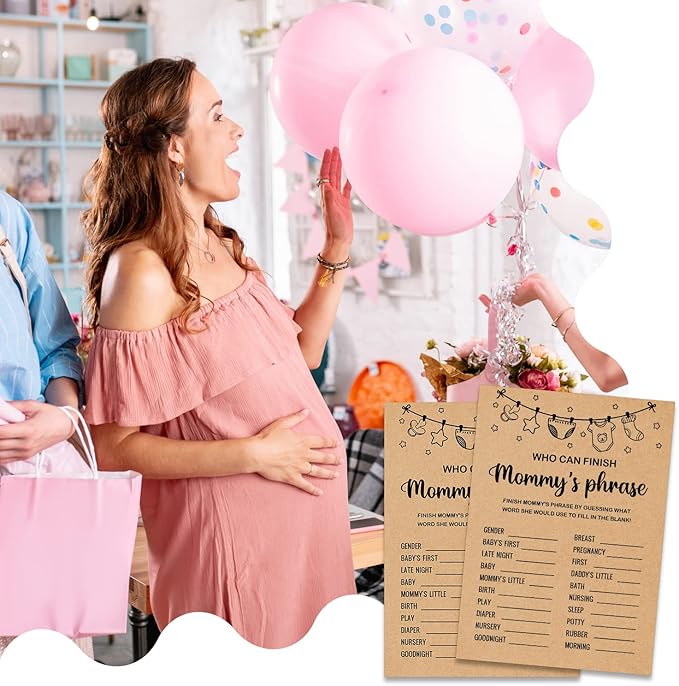 Baby Shower Game, Who Can Finish Mommy's Phrase Game Cards, Set of 30 Cards, Baby Shower Party Games Supplies & Activities, Gender Reveal Games For Guests, Baby Shower Ideas, Kraft