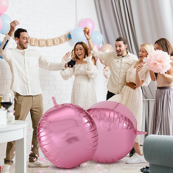 3 Pcs 32 Inch 4d Round Ball Balloons Holographic Balloons for Spring, Foil Rainbow Decor for Under The Sea Mermaid Groovy Party, Stage, Valentines Day, Wedding, Birthday Party(Pink)