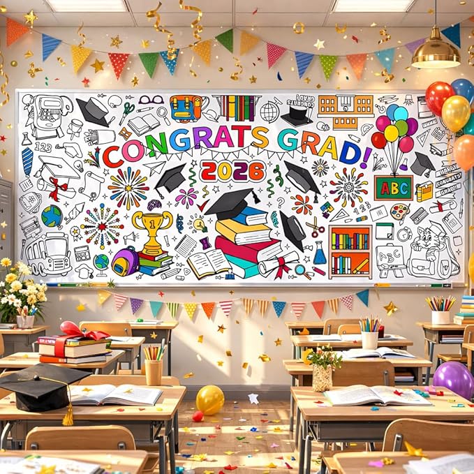 Graduation Coloring Tablecloth/Poster, Kindergarten Graduation Gifts, 72" X 30" Gaint Paper Coloring Tablecloth for Kids Crafts Activities, DIY Kindergarten Preschool Graduation Decorations Gifts