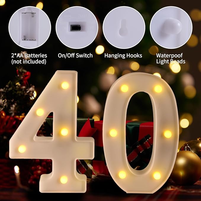 40th Birthday Decorations Woman Man,Marquee Numbers for 40th Wedding Anniversary Decorations,Light up Numbers 40 Sign for Party Backdrop Wall Decor,40 Birthday Centerpieces Table Decoration
