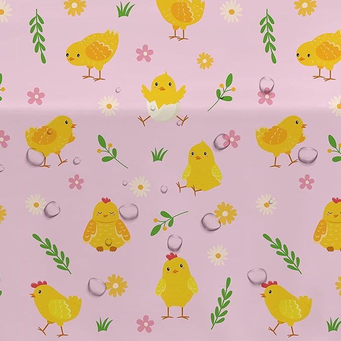 Chicken Party Decorations Tablecloth for Kid's Birthday Baby Shower, 3pcs Disposable Farm Animal Barnyard Pink Little Chick Birthday Party Supplies Tablecover, 86in x 55in