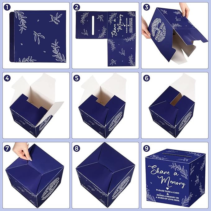 Pajean 50 Pcs Share a Memory Cards for Collections of Life, Memory Cards Box for Guest Ideas Funeral Graduation Wedding Bridal Shower Birthday Anniversary Retirement(Dark Blue)