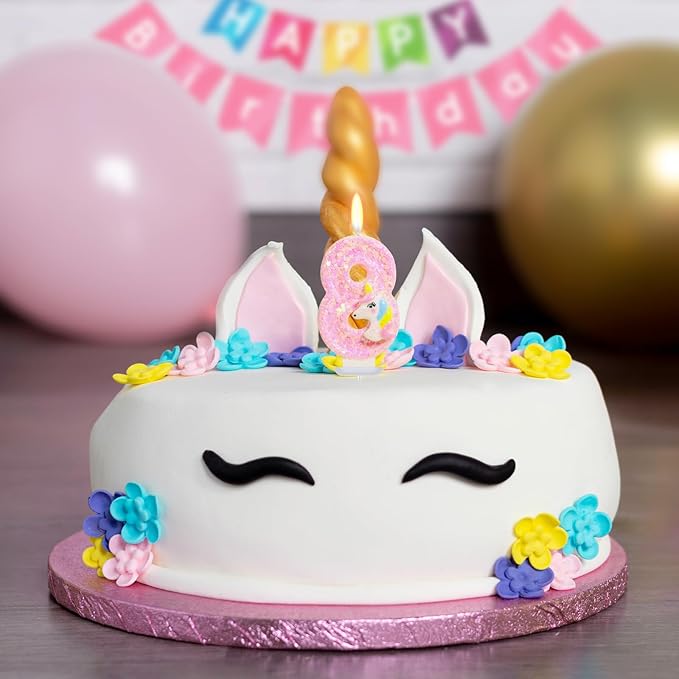 Birthday Candles - Number 8 Candle, 8th Birthday Decorations for Girl, Pink Unicorn Candles for Cake Topper, Cartoon Theme Party Supplies