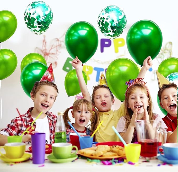 Balloon Garland Arch Kit Green, 107PCS Green White Balloon Arch Kit Balloon Garland, Latex Balloons With Confetti Balloons For Birthday Decoration Wedding Baby Shower Decoration Jungle Party Supplies