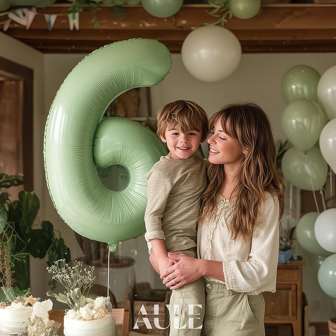 AULE 40 Inch Large 6 Balloon Numbers Sage Green, Big Foil Number Balloons, Giant Helium Happy Birthday Party Decorations for Man and Women, Huge Mylar Anniversary Party Supplies