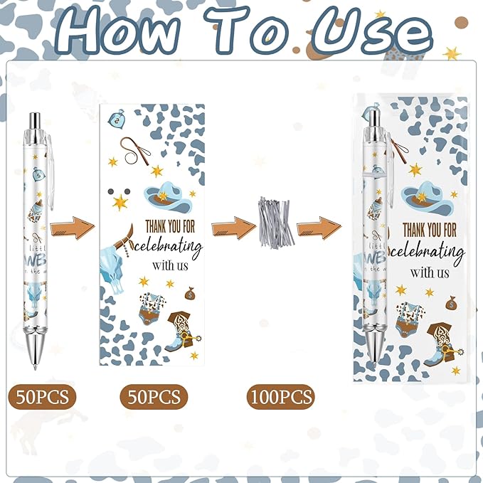 50 Sets Pen Favors Gifts for Guests Includes 50 Rolling Paper Ballpoint Pens and 50 Greeting Thank You Bookmarks Party Favors