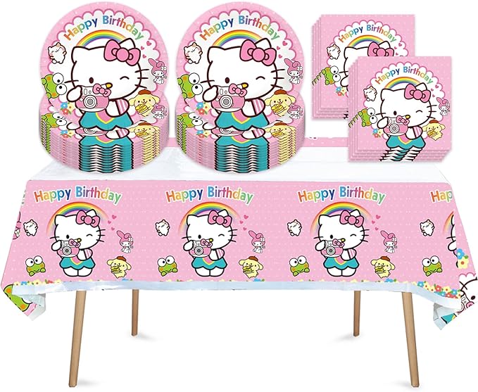 41 pcs Pink Cat Party Decoration Hello Cat Pink Kite Including 1pc Tablecover 20 pcs 7 inches Plates and 20 pcs 6.5 inches Napkins Cat Theme Birthday Party Decoration Favor Sets (41pcs pink)
