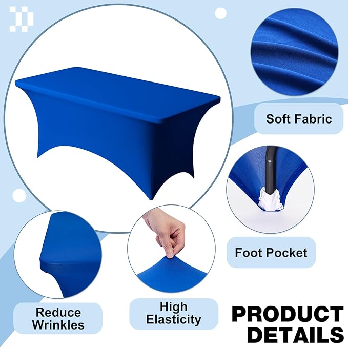 Trlyc 1 Pack 8FT Spandex Table Cloth - 96 x 30 Inch Rectangular Stretch Tablecloth, Wrinkle Resistant Scretch Table Cover for Wedding, Party, Banquet, Picnic, Outdoor Decoration (1Pcs,Royal Blue)