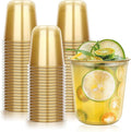 KesaPlan 100 Pcs Gold Plastic Cups, 12oz Disposable Stemless Wine Glasses for Cocktail Cute Clear Cocktail Wine Glasses Gold Party Cups for Meeting Wedding Graduation Holiday Party