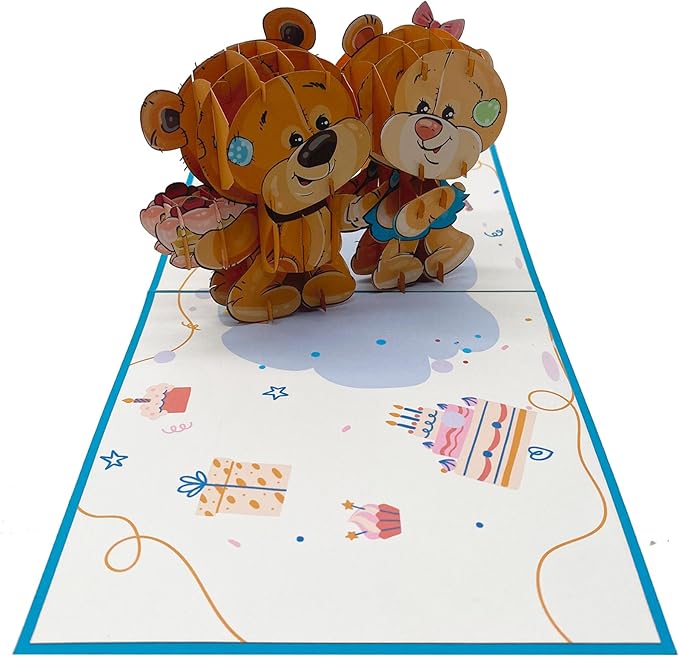 Pop up Cute Bears Card - 3D Greeting happy birthday card for her | 6×6 Gift Card - Perfect Keepsake pop up birthday cards Gift For Birthday, Anniversary, Thank You, All Occasions