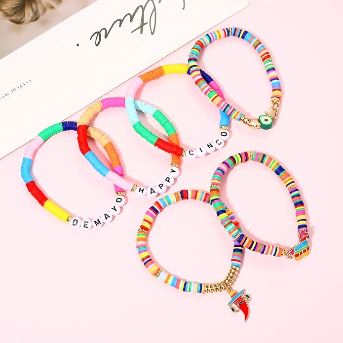 Surfer Heishi Bracelets for Women Stackable Rainbow Vinyl Disc Clay Beaded Stretch Bracelets Elastic Layering Friendship Bracelets Boho Summer Beach Jewelry