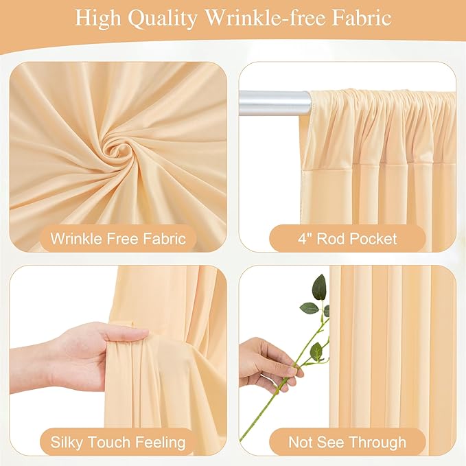 Dark Champagne Backdrop Curtains with Lights for Parties,10x10FT Wrinkle Free Polyester Wedding Photo Backdrop Curtains for Baby Shower Birthday Ceremony Reception Home Party Decorations-5ft x 10ft