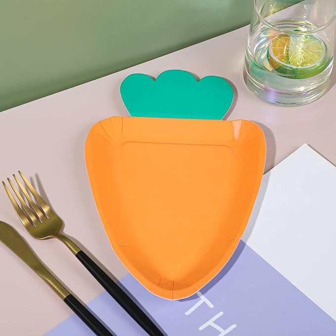 Augisteen 24 PCS Easter Paper Plates Carrot Shape Disposable Plates Easter Spring Party Dessert Plate Cute Paper Plate for Holiday Party Supplies Home Dining Table Decor