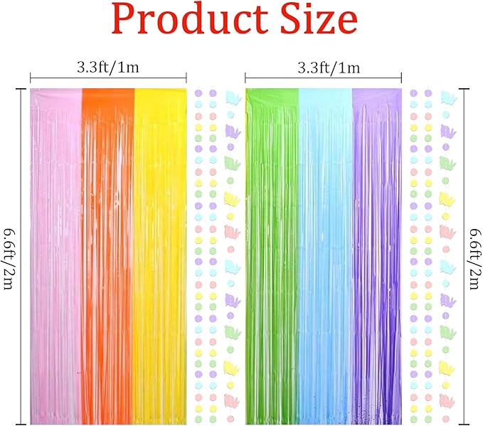 Easter Decorations Foil Fringe Curtains Photo Booth Prop Hanging Garland Easter Bunny Banner Rabbit Garland Rainbow Foil Fringe Curtains for Birthday Wedding Engagement Bridal Shower
