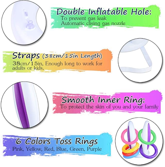 Hoshin 2 Set Inflatable Bunny Ears Ring Toss Game (2 Rabbit-Ear Hats with 12 Ring Toss, 1 Medal and 1 Hand-held Pump) - Great Family Easter Party Games
