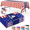American Flag Plastic Table Cloth - 4 Pack 54" × 108" Rectangle Disposable Tablecloths for 6FT Tables, Table Cover for Party, Holiday & Gathering Use