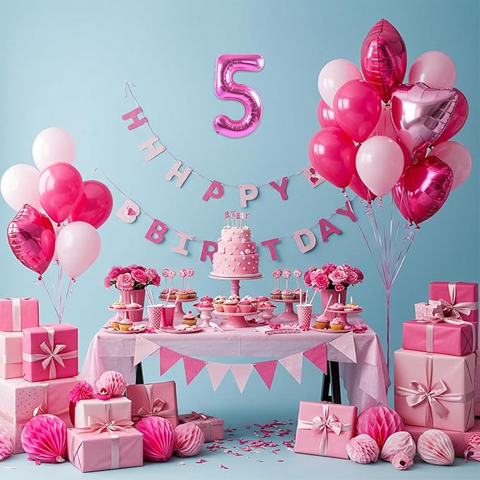 TONIFUL Balloons 16 Inch Hot Pink 0-9 Number Mylar Foil Balloons 10 Pcs Custom digitalal Balloons for 2026 New Year Eve Birthday Party Engagement Graduations Anniversary Baby Shower