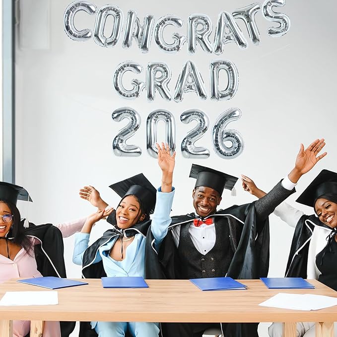 TONIFUL Graduation Balloons 16 Inch Silver Congrats Grad Balloons 16 Inch Silver 2026 Number Foil Balloons for 2026 Graduation Party Graduate Congratulations 2026 Congrats Grad Decorations