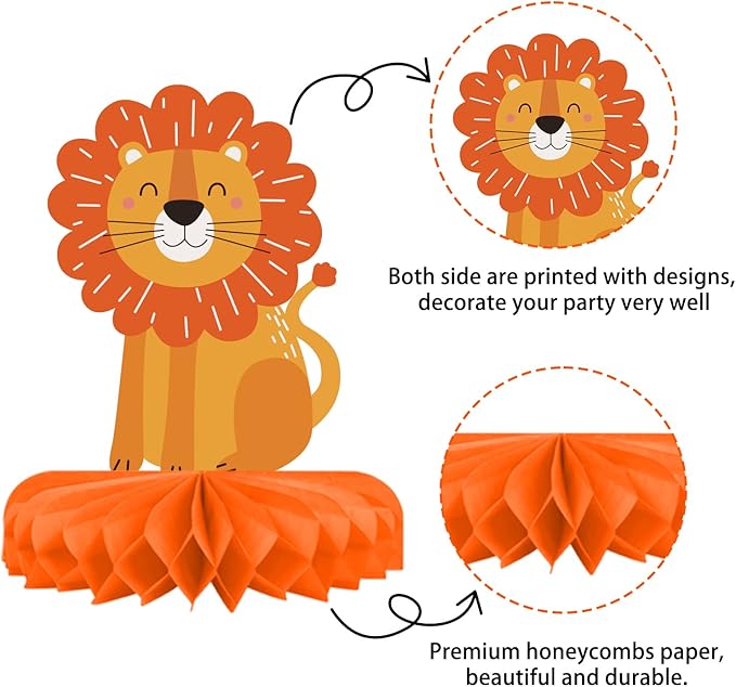 Safari Birthday Decorations Table Centerpiece - Jungle Animals Theme Party Supplies, Honeycomb Table Toppers for Animal Jungle Theme Party Decorations