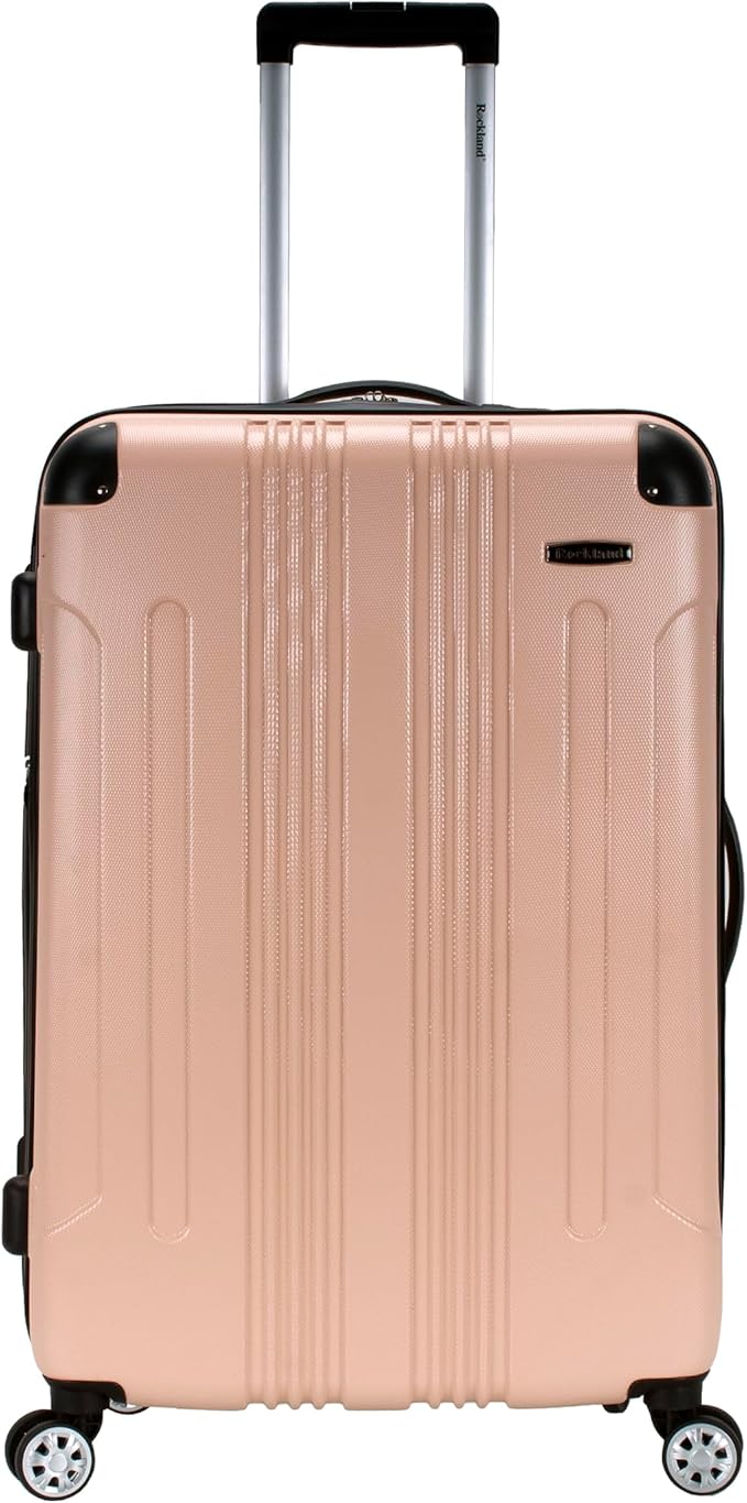 Rockland London Hardside Expandable Spinner Wheel Luggage, Checked Large 28", Champagne